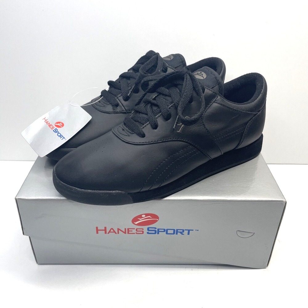 Hanes Sport Black Leather Athletic Sneaker Shoes Size 7.5